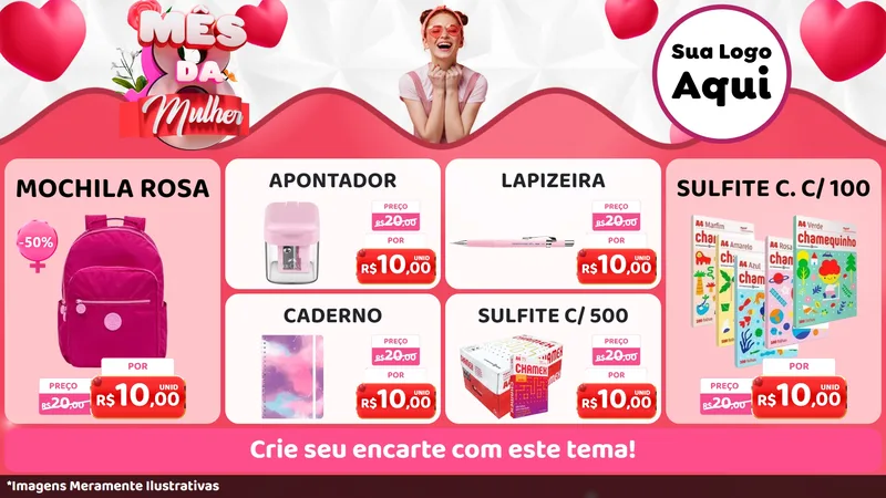 Modelo de TV para TV Horizontal com o tema Mês da Mulher para Papelaria