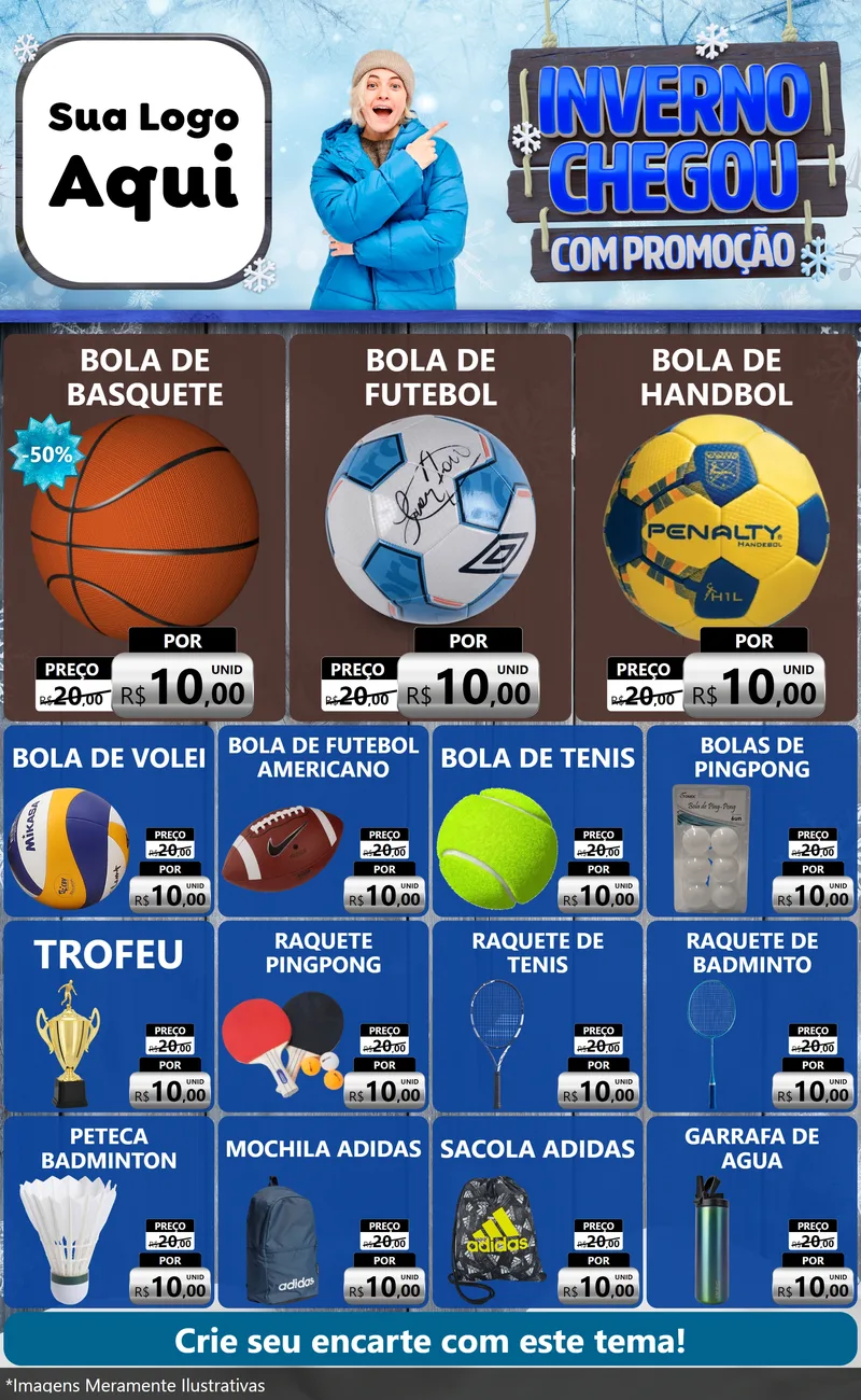 Modelo de Encarte para Encarte Grande com o tema Inverno Chegou Com Promoção para Artigos Esportivos