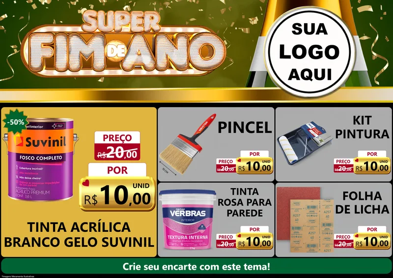 Modelo de Encarte para Encarte A4 Horizontal com o tema Super Fim de Ano para Tintas e Ferramentas