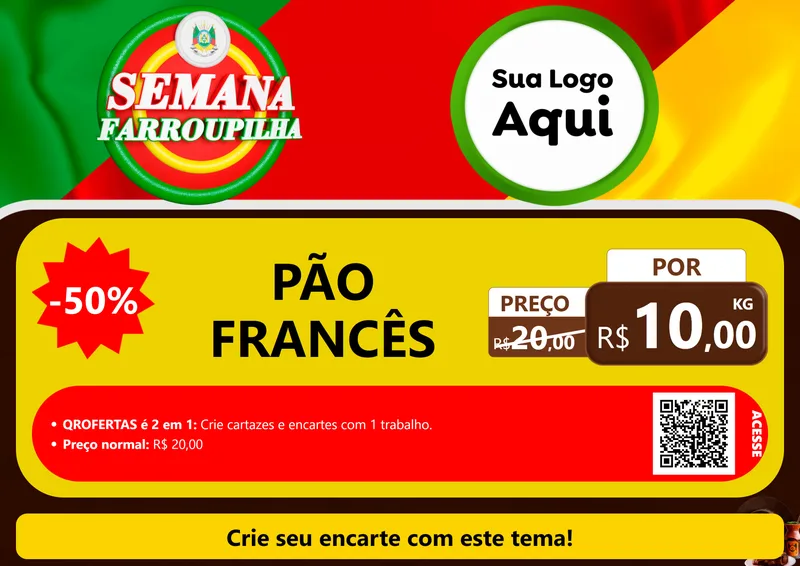 Modelo de Cartaz para Cartaz A4 Horizontal com o tema Semana Farroupilha para Padaria