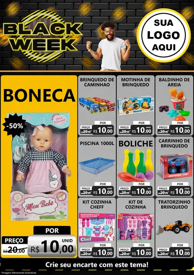 Modelo de Encarte para Encarte A4 Vertical com o tema Black Week para Brinquedos