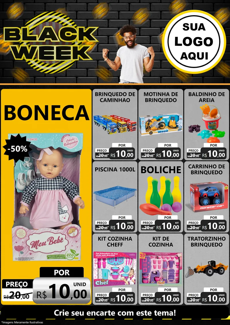 Modelo de Encarte para Encarte A4 Vertical com o tema Black Week para Brinquedos