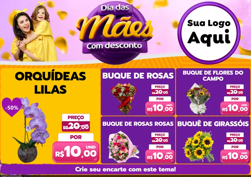 Modelo de Encarte para Encarte A4 Horizontal com o tema Dia das Mães com Desconto para Floricultura e jardim