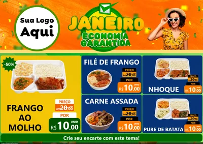 Modelo de Encarte para Encarte A4 Horizontal com o tema Janeiro - Economia Garantida para Restaurante