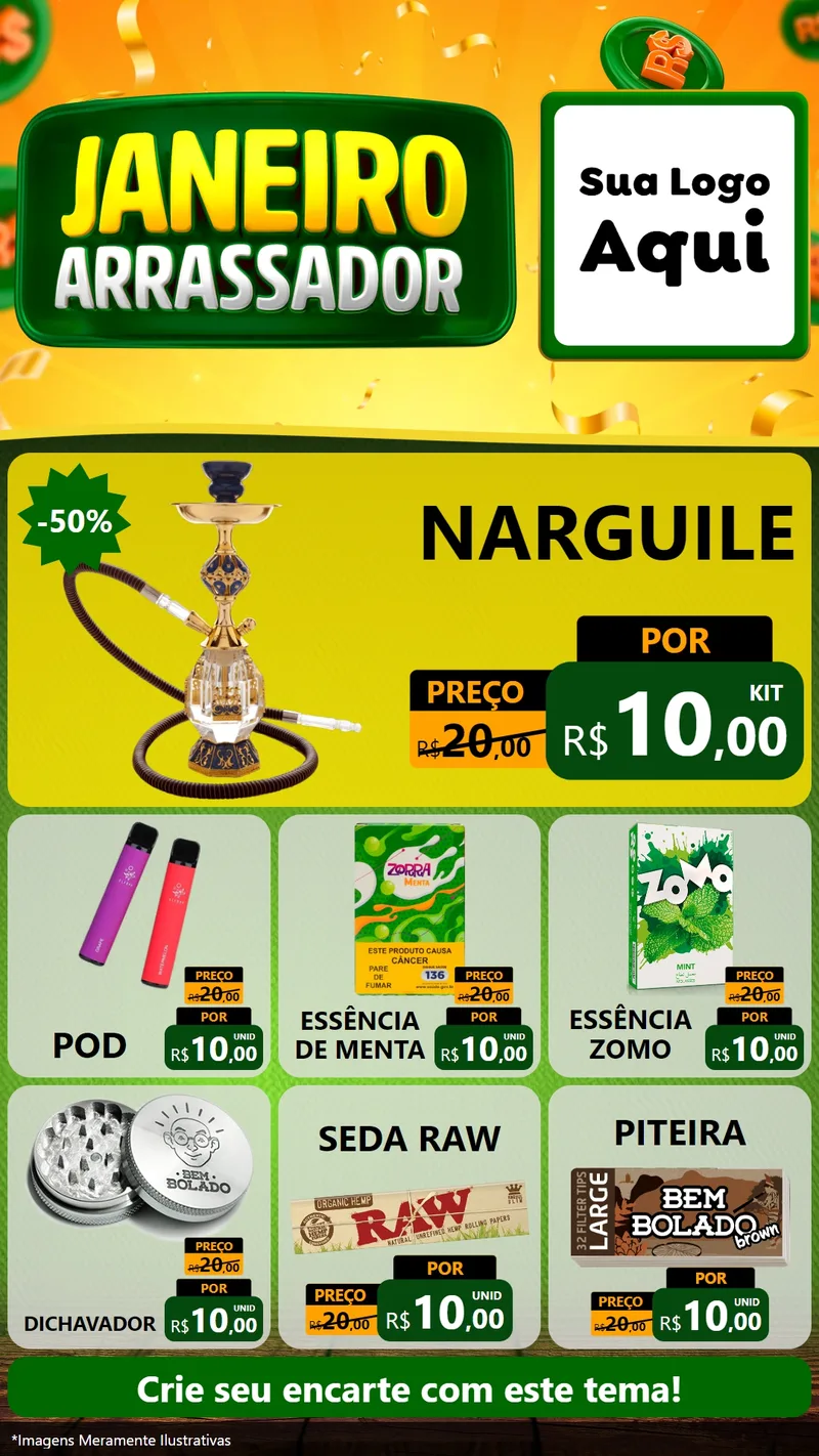 Modelo de Rede Social para Stories com o tema Janeiro Arrasador para Tabacaria