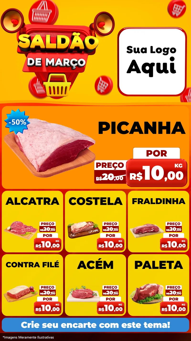 Modelo de Rede Social para Stories com o tema Saldão de Março para Açougue