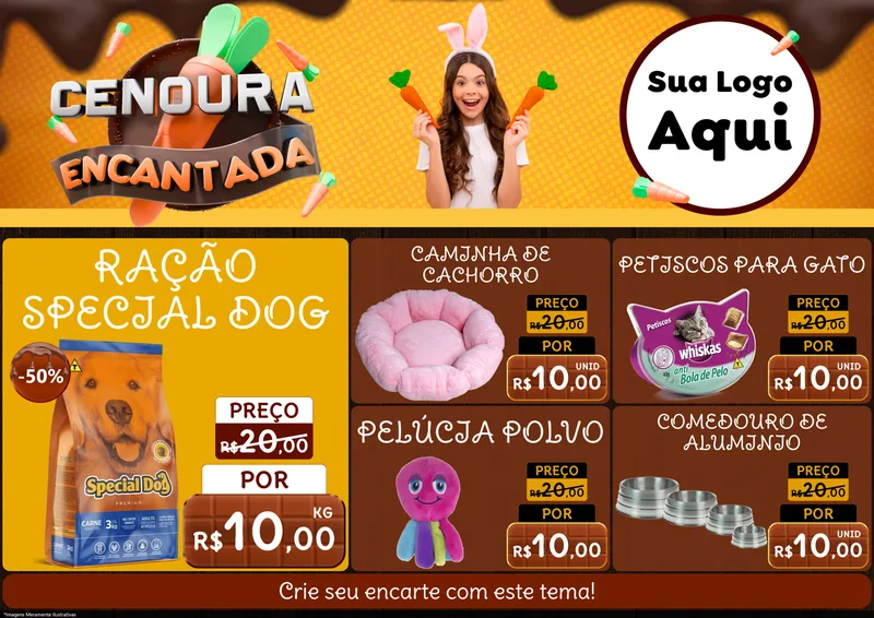 Modelo de Encarte para Encarte A4 Horizontal com o tema Cenoura Encantada - Páscoa para Pet Shop