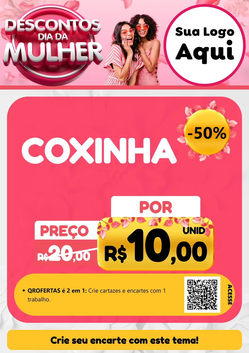 Modelo de Cartaz para Cartaz A4 Vertical com o tema Descontos Dia da Mulher para Salgadaria