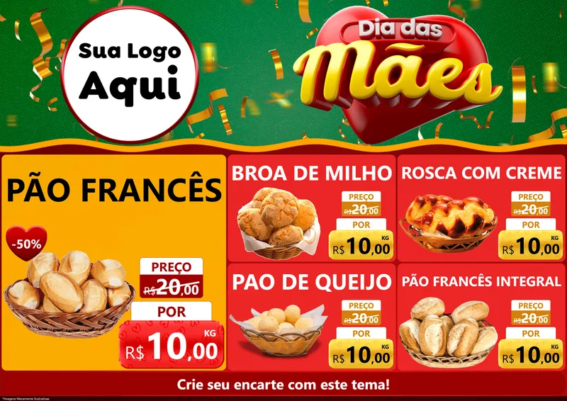 Modelo de Encarte para Encarte A4 Horizontal com o tema Dia das Mães para Padaria