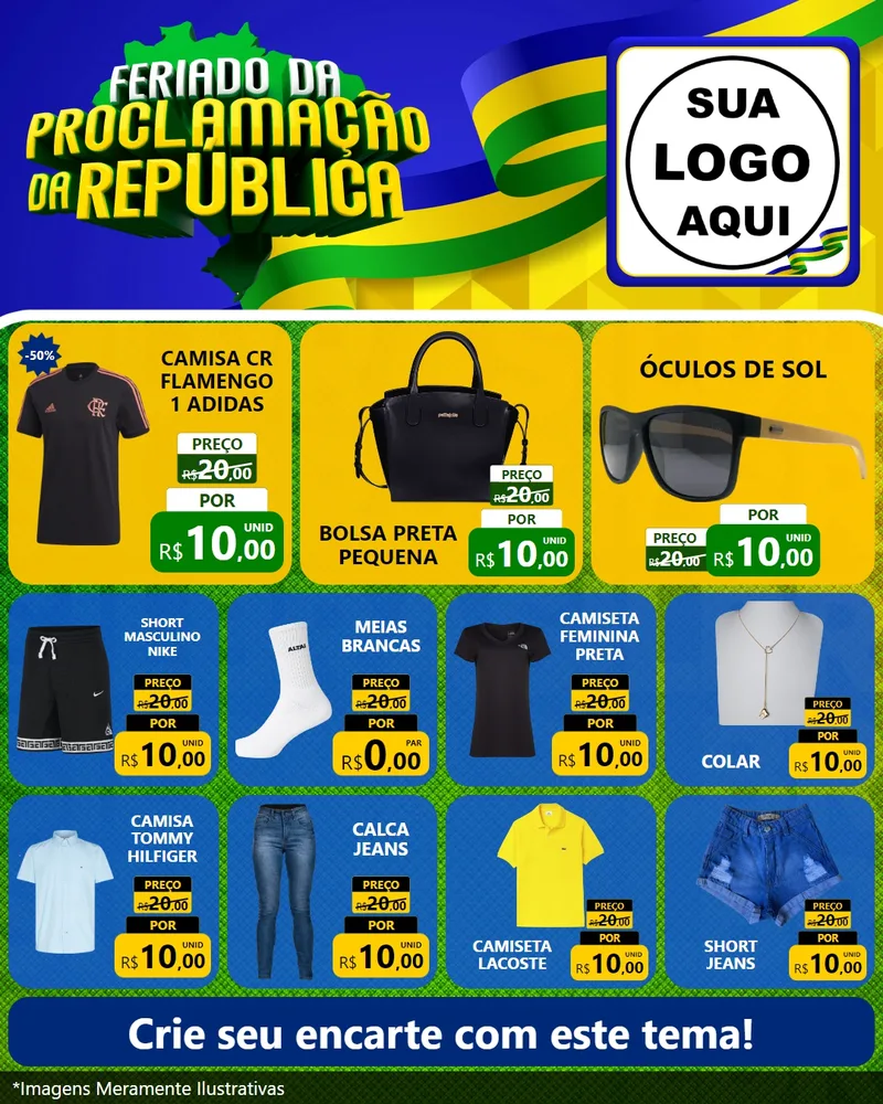 Modelo de Rede Social para Feed Instagram com o tema Feriado da Proclamação da República para Roupas e acessórios