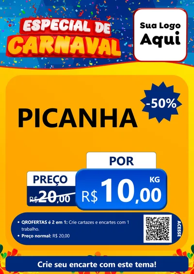 Modelo de Cartaz para Cartaz A4 Vertical com o tema Especial de Carnaval para Açougue