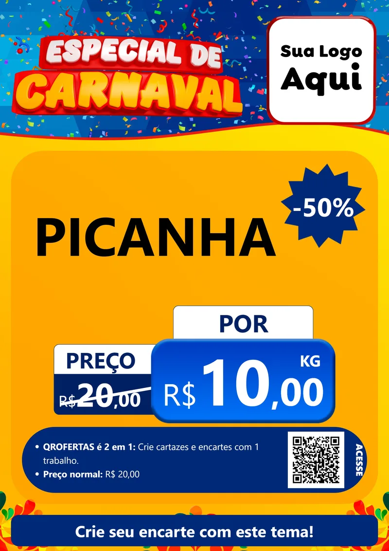 Modelo de Cartaz para Cartaz A4 Vertical com o tema Especial de Carnaval para Açougue