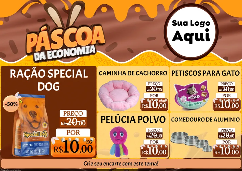 Modelo de Encarte para Encarte A4 Horizontal com o tema Páscoa da Economia para Pet Shop