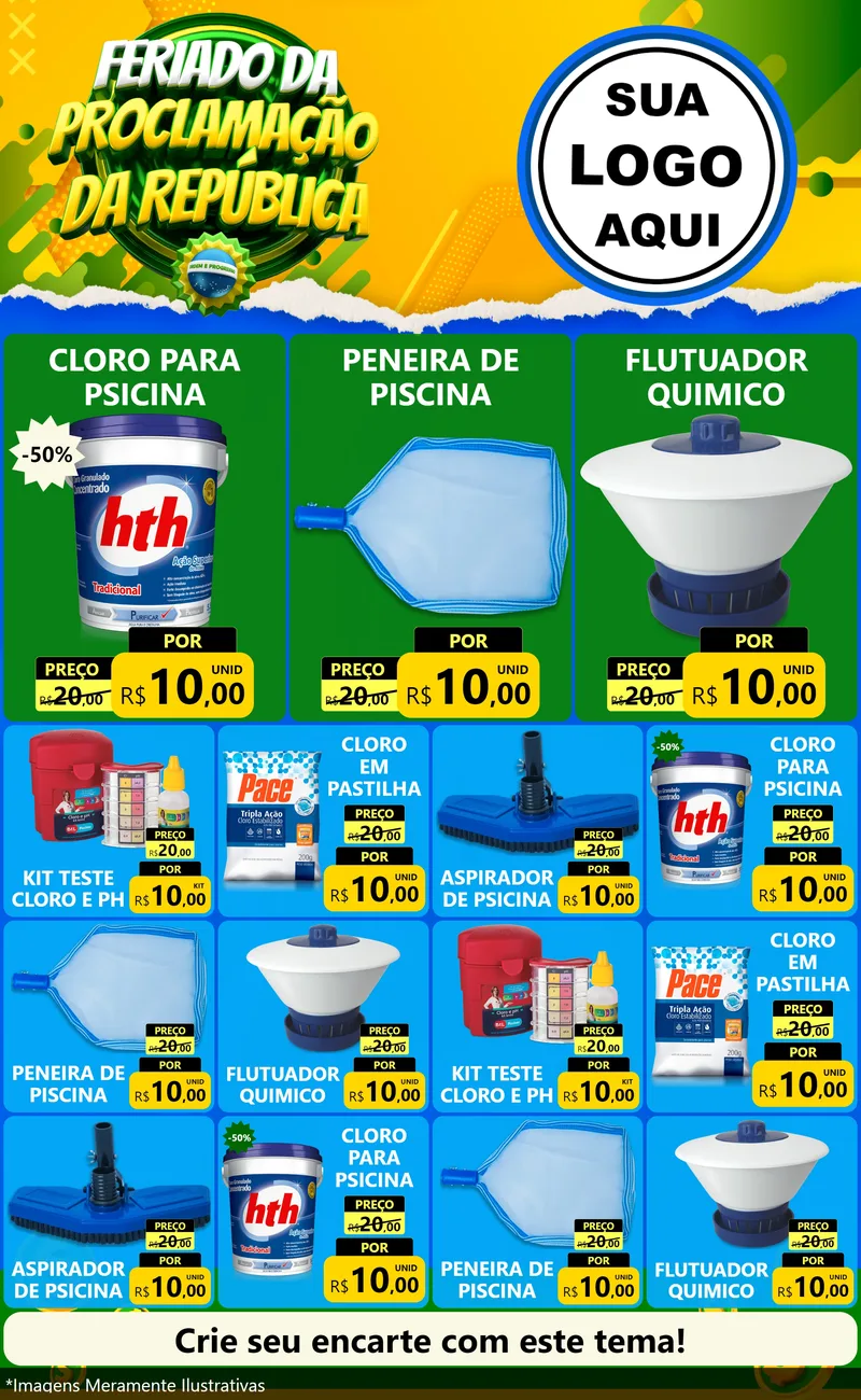 Modelo de Encarte para Encarte Grande com o tema Feriado da Proclamação da República para Produtos para Piscina