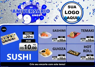 Modelo de Encarte para Encarte A4 Horizontal com o tema Promoção de Aniversário - 9 Anos para Comida japonesa