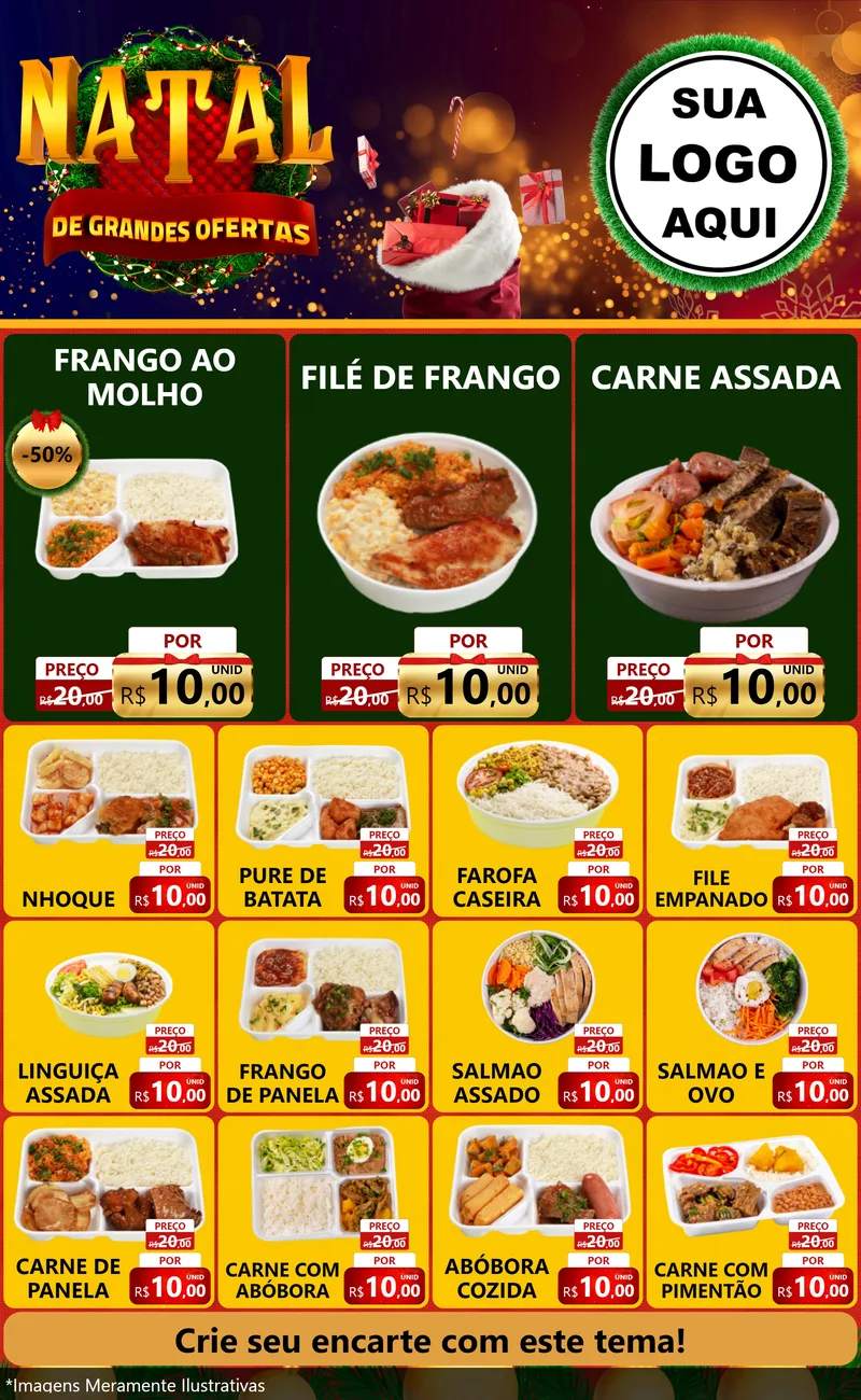 Modelo de Encarte para Encarte Grande com o tema Natal de Grandes Ofertas para Restaurante