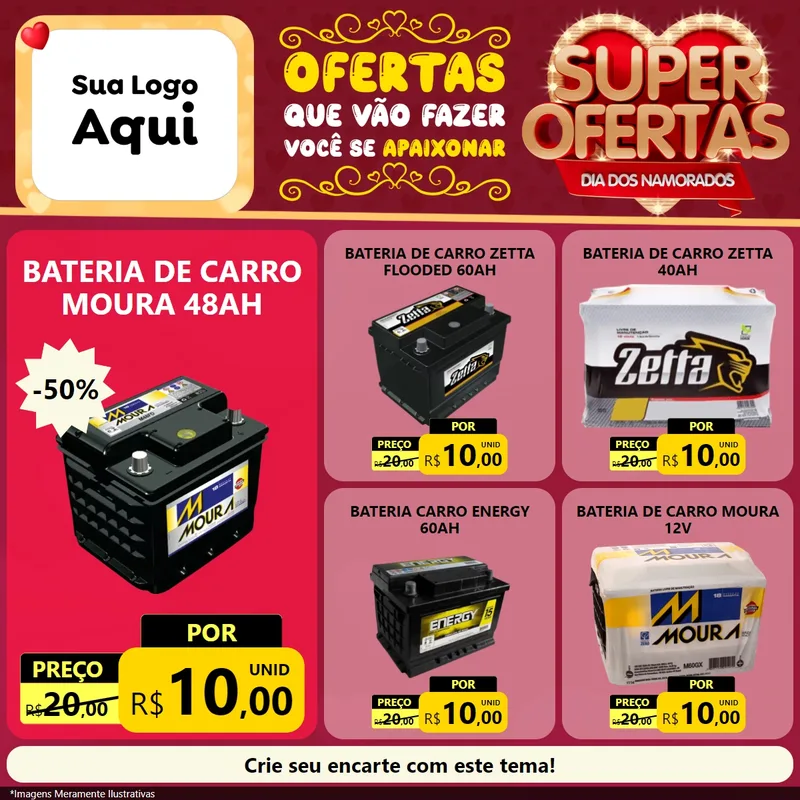 Modelo de Rede Social para Feed Facebook com o tema Dia dos Namorados para Baterias Elétricas