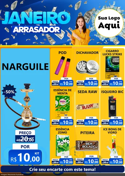 Modelo de Encarte para Encarte A4 Vertical com o tema Janeiro Arrasador para Tabacaria