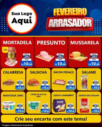 Modelo de Rede Social para Feed Instagram com o tema Fevereiro Arrasador para Frios e Laticínios