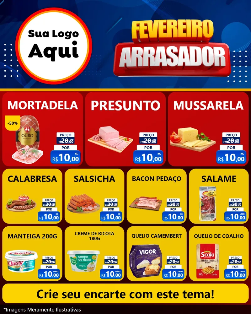 Modelo de Rede Social para Feed Instagram com o tema Fevereiro Arrasador para Frios e Laticínios