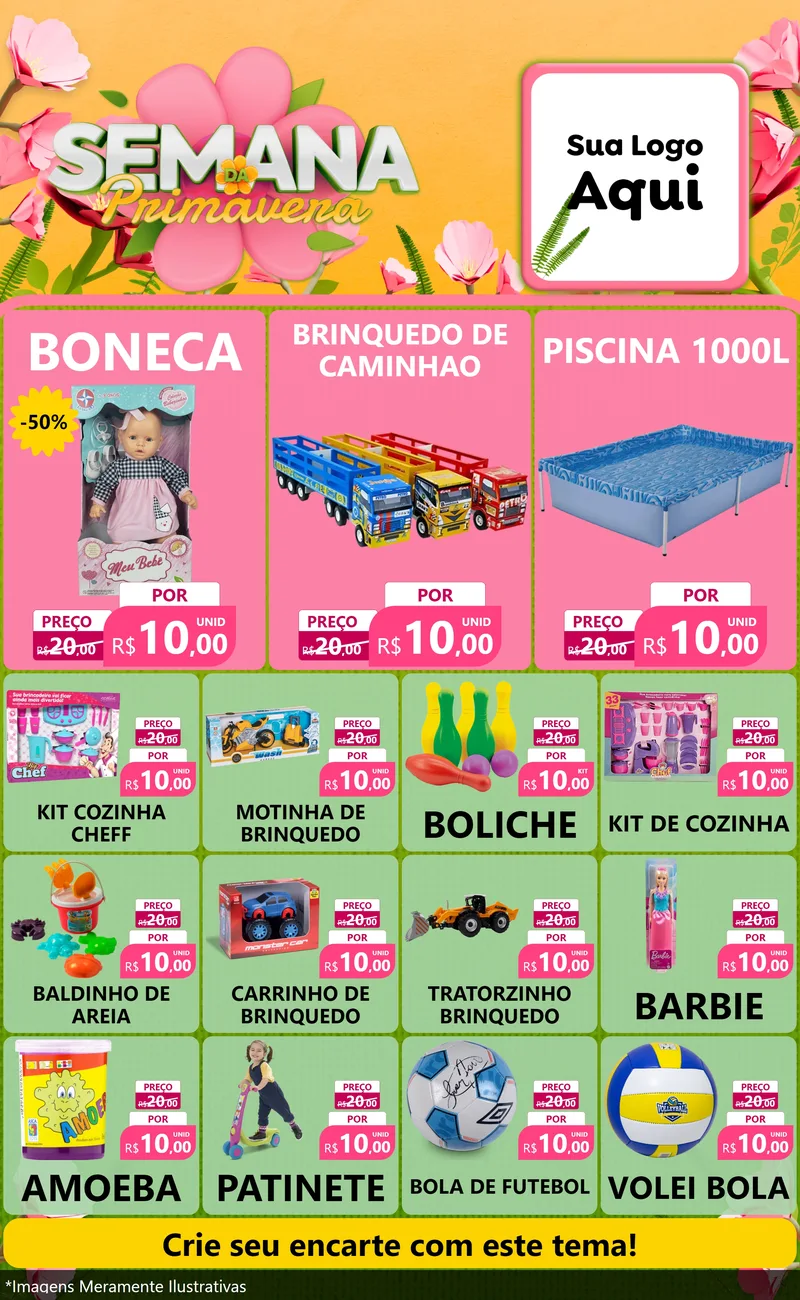 Modelo de Encarte para Encarte Grande com o tema Semana da Primavera para Brinquedos