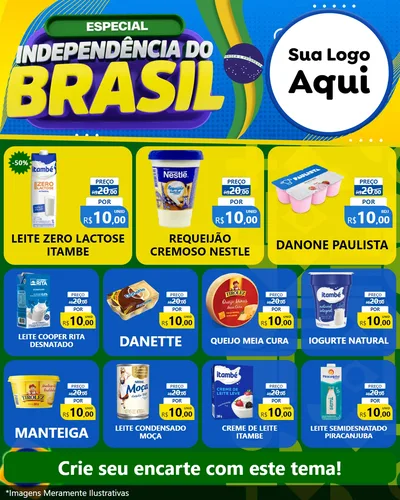 Modelo de Rede Social para Feed Instagram com o tema Especial Independência do Brasil para Frios e Laticínios