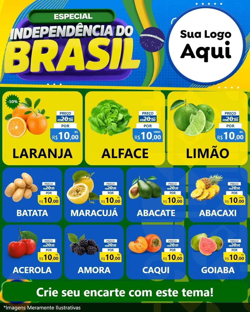Modelo de Rede Social para Feed Instagram com o tema Especial Independência do Brasil para Hortifrúti