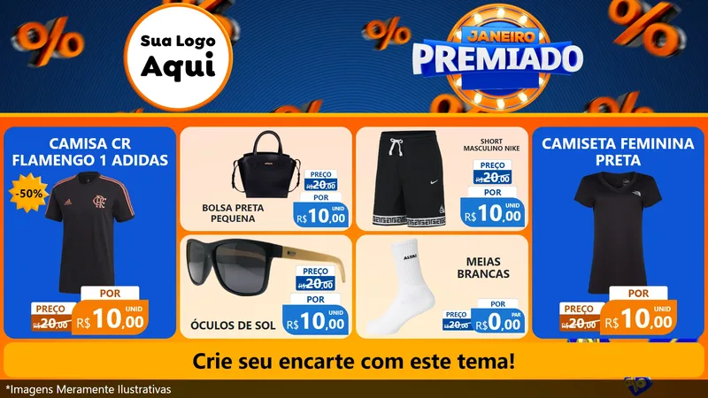 Modelo de TV para TV Horizontal com o tema Janeiro Premiado para Roupas e acessórios
