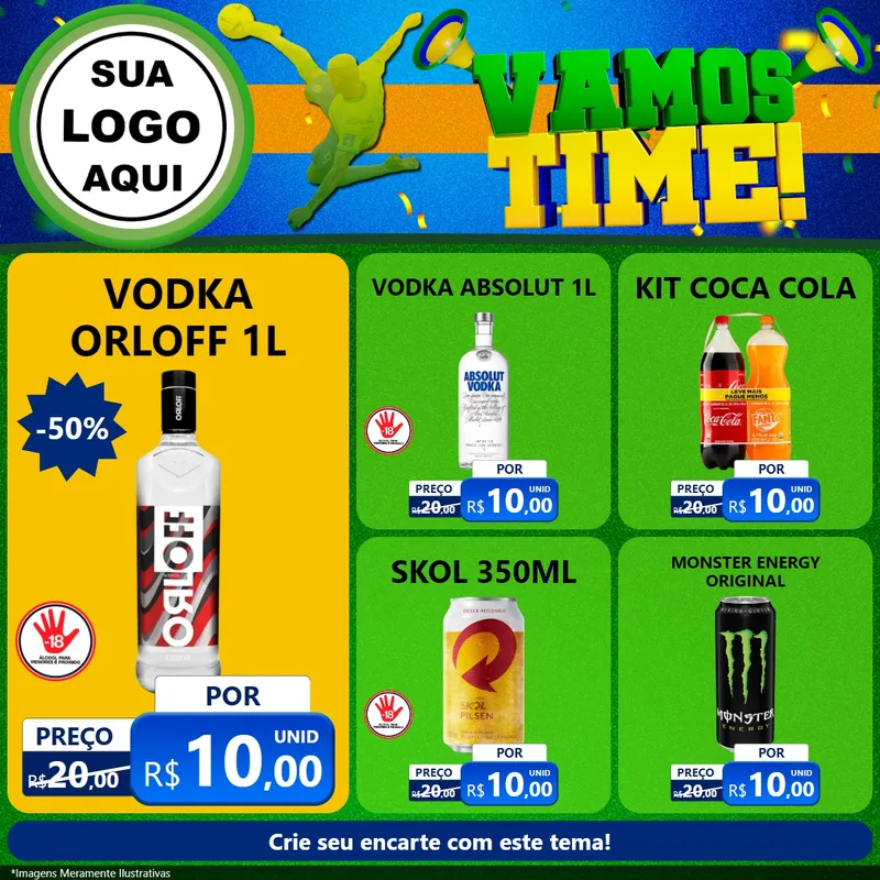 Modelo de Rede Social para Feed Facebook com o tema Vamos Time! para Distribuidora de bebidas