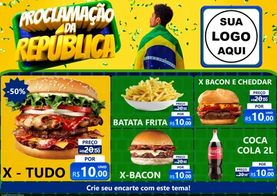 Modelo de Encarte para Encarte A4 Horizontal com o tema Proclamação da República para Hamburgueria