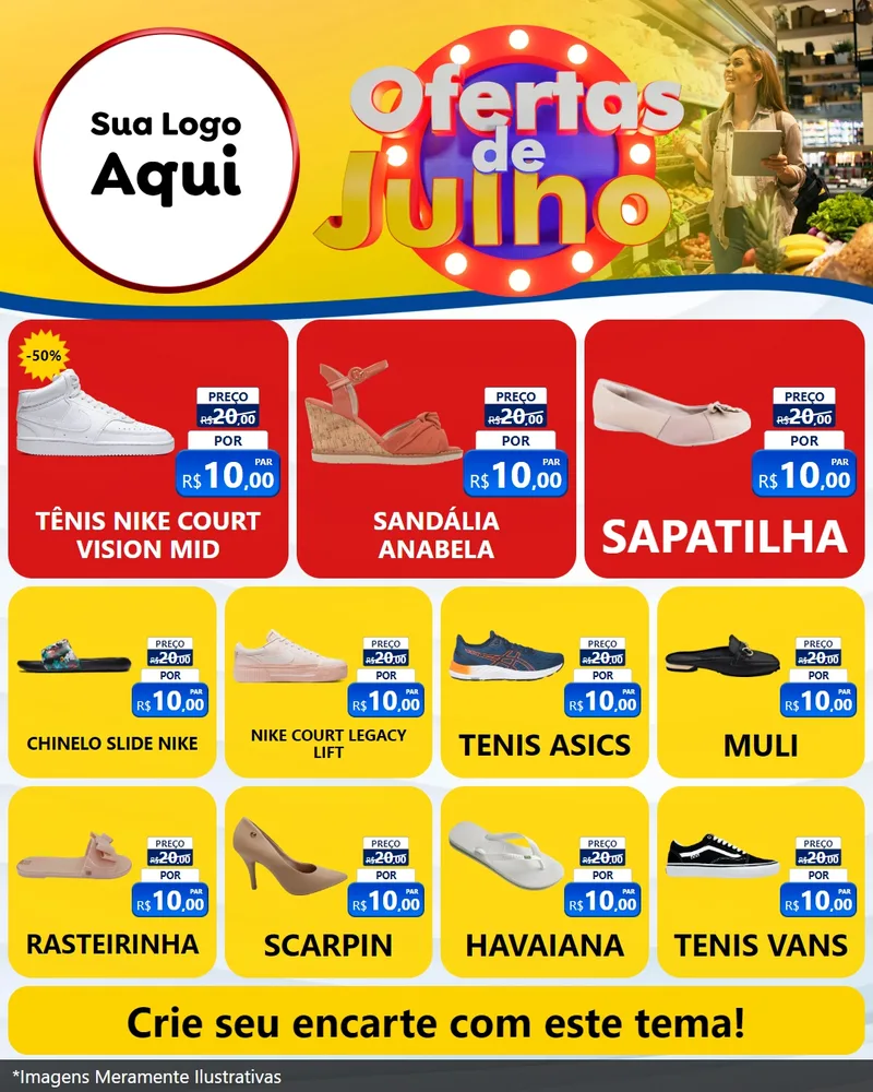 Modelo de Rede Social para Feed Instagram com o tema Ofertas de Julho para Calçados