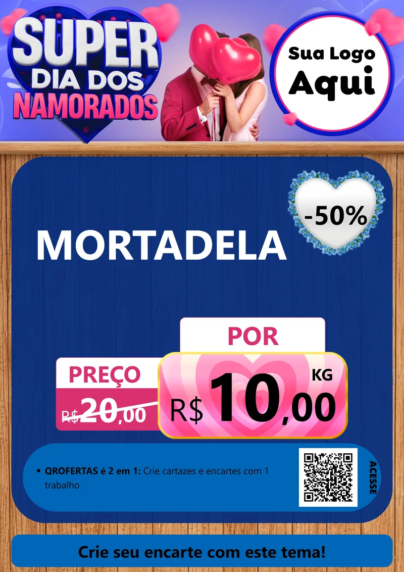 Modelo de Cartaz para Cartaz A4 Vertical com o tema Super Dia dos Namorados para Frios e Laticínios