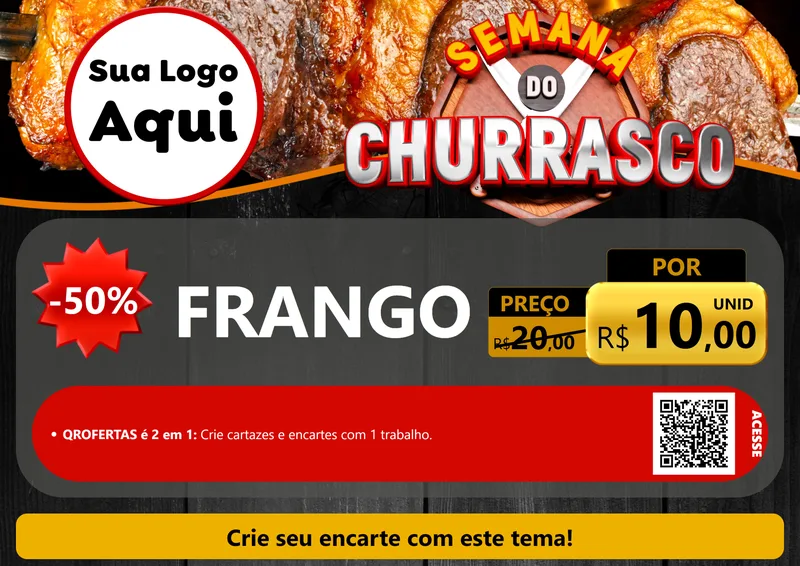 Modelo de Cartaz para Cartaz A4 Horizontal com o tema Semana do Churrasco para Assados