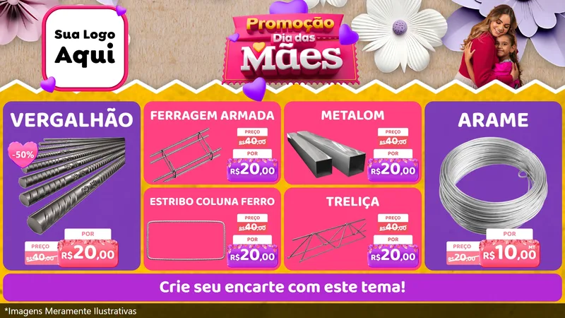 Modelo de TV para TV Horizontal com o tema Promoção Dia das Mães para Ferragens
