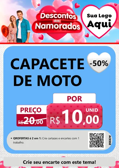 Modelo de Cartaz para Cartaz A4 Vertical com o tema Descontos dos Namorados para Moto peças