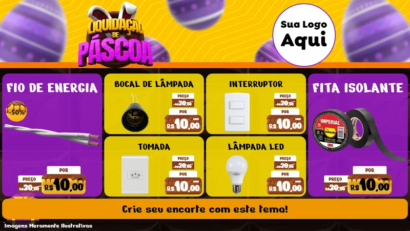 Modelo de TV para TV Horizontal com o tema Liquidação de Páscoa para Materiais Elétricos