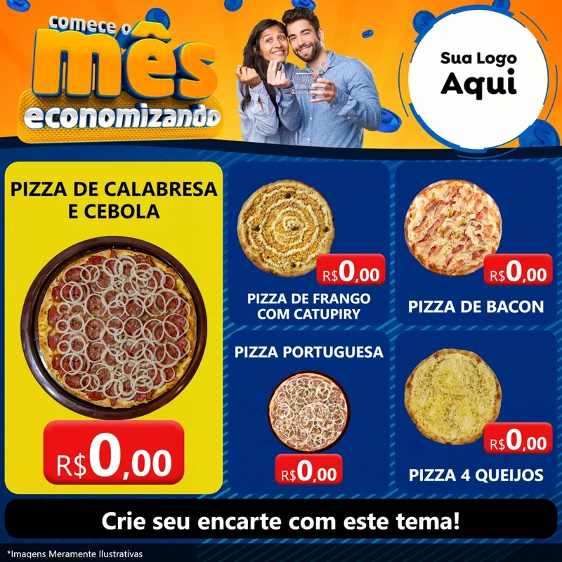 Modelo de Rede Social para Feed Facebook com o tema Comece O Mês Economizando para Pizzaria