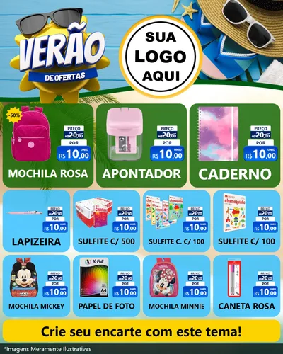 Modelo de Rede Social para Feed Instagram com o tema Verão de Ofertas para Papelaria