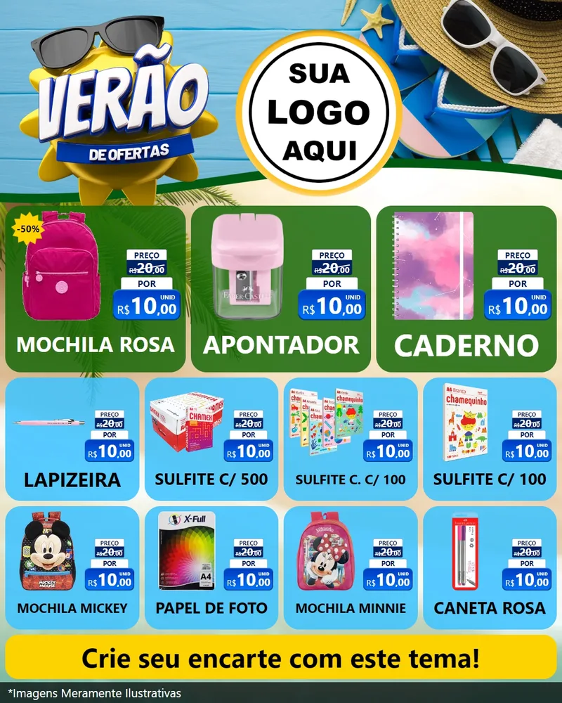 Modelo de Rede Social para Feed Instagram com o tema Verão de Ofertas para Papelaria
