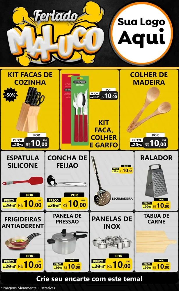 Modelo de Encarte para Encarte Grande com o tema Feriado Maluco para Utilidades Domésticas