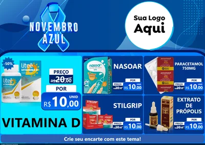 Modelo de Encarte para Encarte A4 Horizontal com o tema Novembro Azul para Farmácia