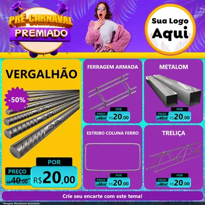 Modelo de Rede Social para Feed Facebook com o tema Pré-Carnaval Premiado para Ferragens