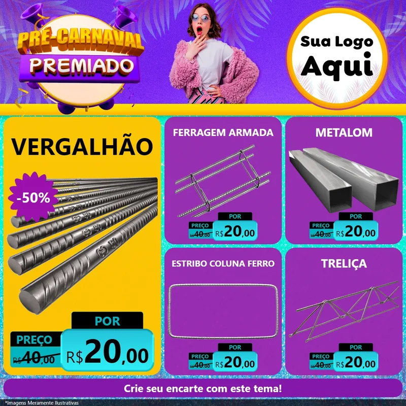 Modelo de Rede Social para Feed Facebook com o tema Pré-Carnaval Premiado para Ferragens