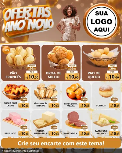 Modelo de Rede Social para Feed Instagram com o tema Ofertas de Ano Novo para Padaria