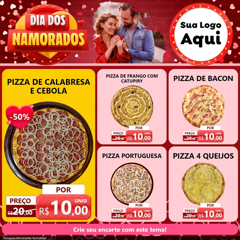 Modelo de Rede Social para Feed Facebook com o tema Dia Dos Namorados para Pizzaria