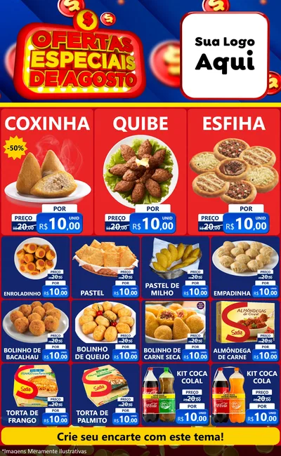 Modelo de Encarte para Encarte Grande com o tema Ofertas Especiais de Agosto para Salgadaria