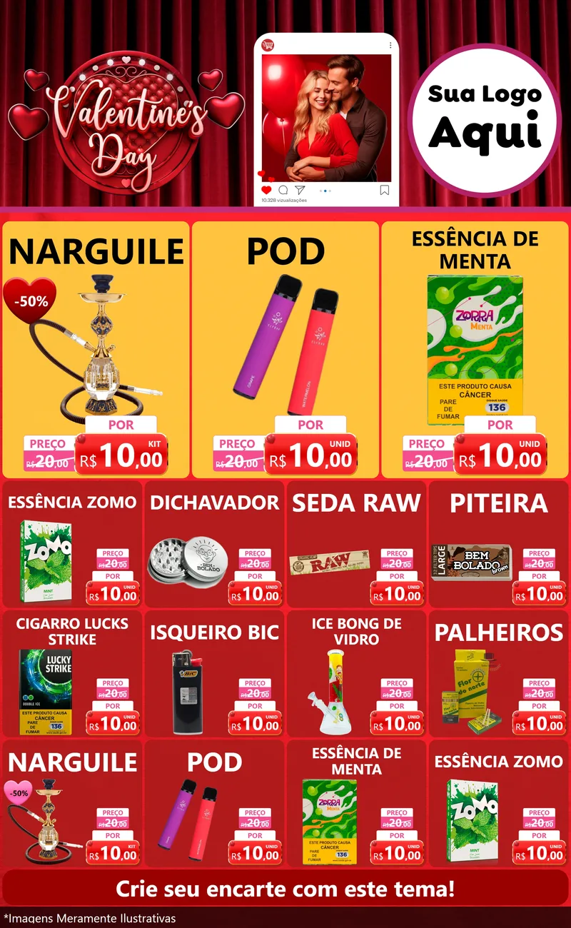 Modelo de Encarte para Encarte Grande com o tema Valentine's Day para Tabacaria