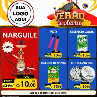 Modelo de Rede Social para Feed Facebook com o tema Super Verão de Ofertas para Tabacaria