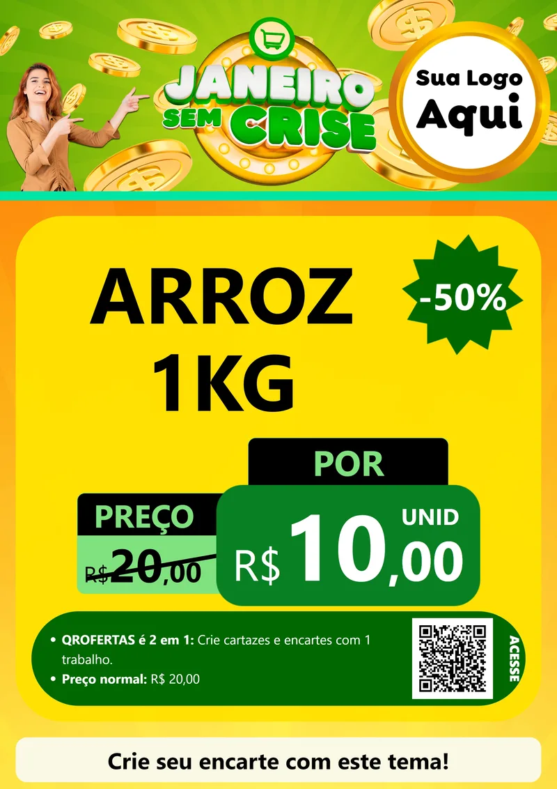 Modelo de Cartaz para Cartaz A4 Vertical com o tema Janeiro Sem Crise para Supermercado