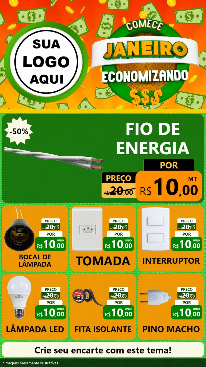 Modelo de Rede Social para Stories com o tema Comece Janeiro Economizando para Materiais Elétricos